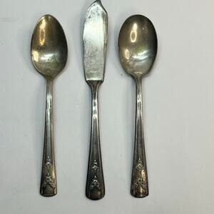 Vintage Gailstyn silver plate rosebud pattern 3 piece replacement spoons‎ knife